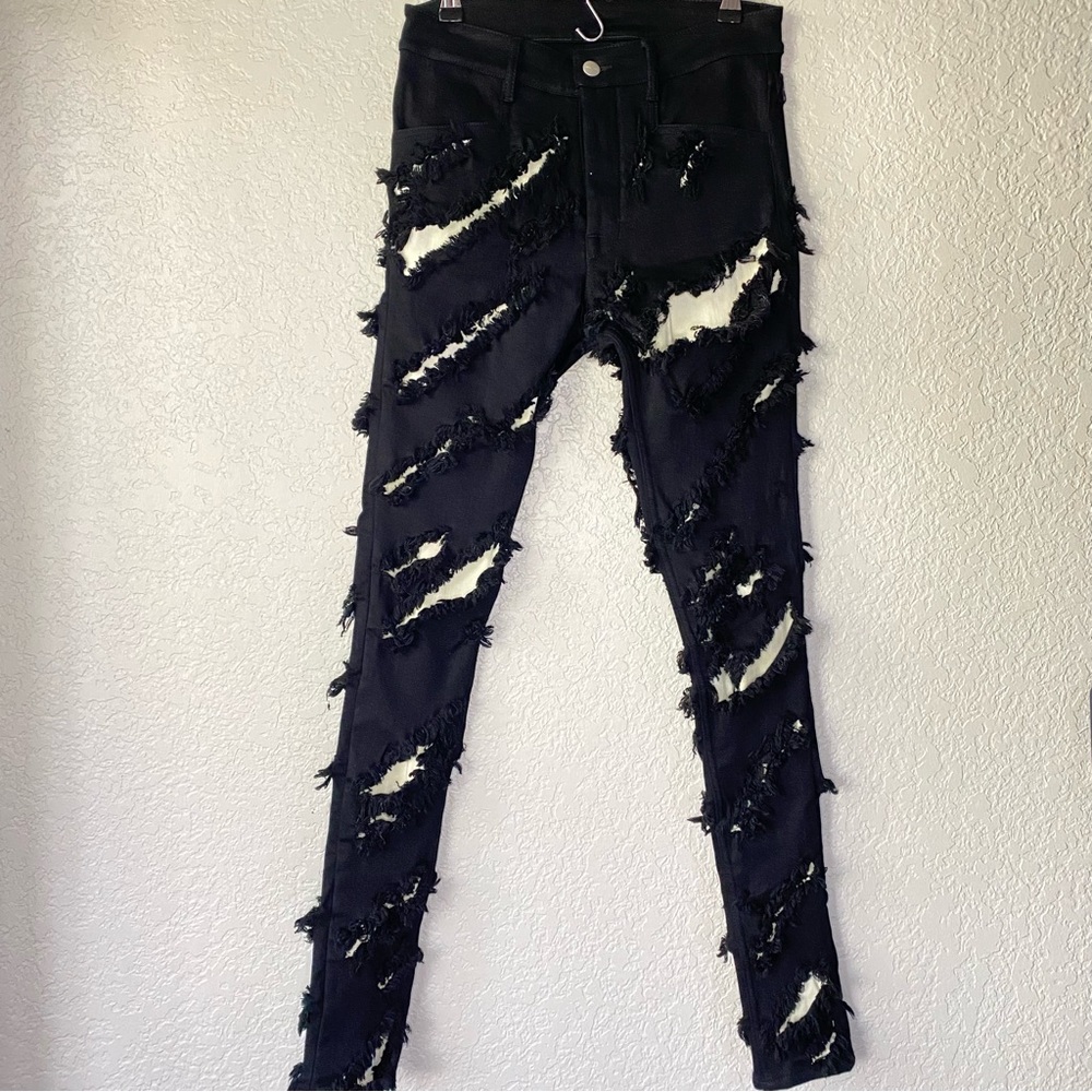 NWOT Rick Owens Black White Distressed Jeans Gethsemane F/W 21